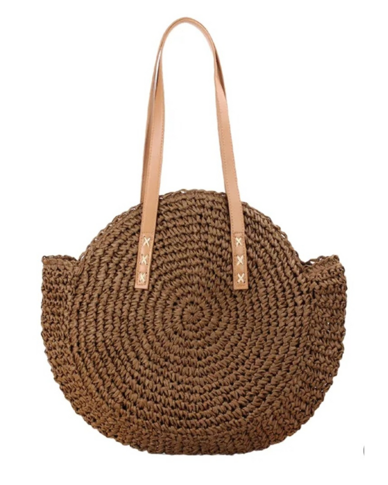 Large Straw Handbag Dark Brown