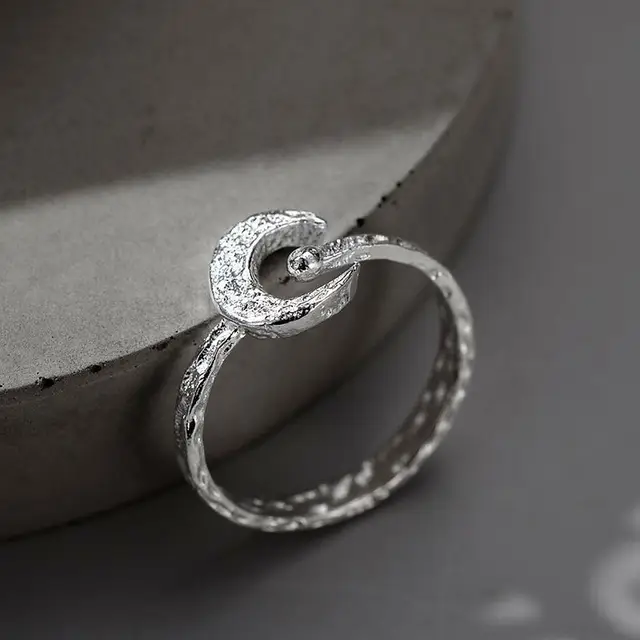 Moon Textured Silver Ring